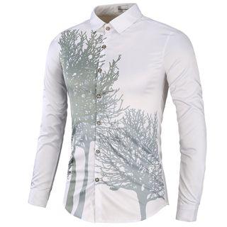 Tree Print Long-sleeve Shirt