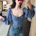 Long-sleeve Sweetheart Neckline Blouse