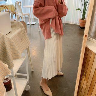 Satin Long Accordion-pleat Skirt