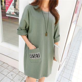Drop-shoulder Lettering Pullover Dress