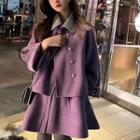 Buttoned Jacket / Long-sleeve A-line Mini Dress / Set