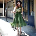 Sleeveless Lettering Drawstring Waist Chiffon Dress