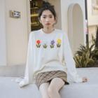 Floral-accent Sweater White - One Size