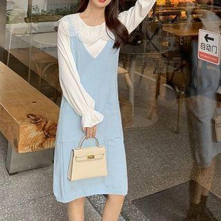 Set: Lace Collared Blouse + Jumper Dress