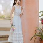 Sleeveless Lace Midi A-line Dress / Flared-sleeve Blouse