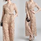 3/4-sleeve Wide-leg Lace Jumpsuit