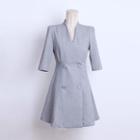Double-breasted V-neck Elbow-sleeve A-line Dress