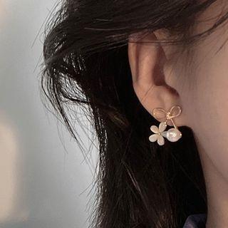 Bow Flower Faux Pearl Alloy Earring