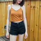 Fray Hem Plain Denim Shorts