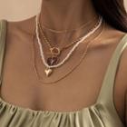 Set Of 4: Alloy Heart Layered Pendant Necklace Gold - One Size