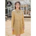 Tie-neck Accordion-pleat Pattern Dress
