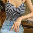 Striped Crisscross Cropped Camisole Top As Shown In Figure - One Size