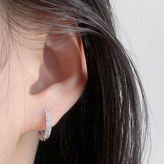 925 Sterling Silver Rhinestone Hoop Earring 1 Pair - Earring - As Shown In Figure - One Size