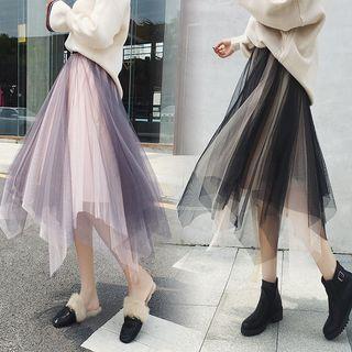 Gradient A-line Midi Mesh Skirt