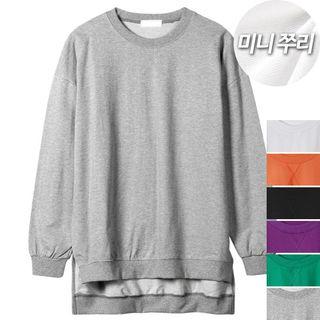 Couple Long-sleeve Cutout-hem T-shirt