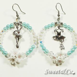 Ballerina Blue Pearl Hoop Silver Earrings