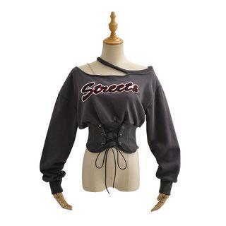 Cropped Corset Waist Lettering Sweatshirt
