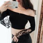 Off Shoulder Lace Long-sleeve T-shirt