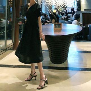 V-neck Ruffle-detail Long Dress