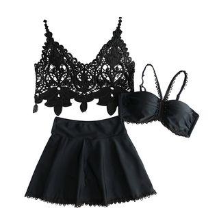 Set: Plain Bikini Top + Skirt + Cover Up