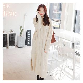 Slit-hem Cable-knit Dress