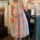 Checked Sleeveless Dress As Shown In Figure - One Size
