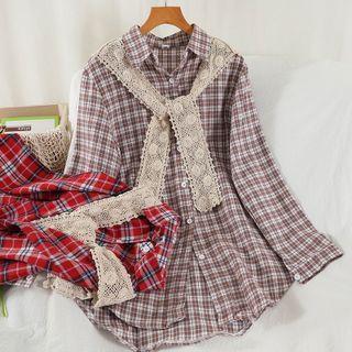 Set: Plaid Shirt + Lace Shawl