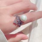 Crown Faux Pearl Open Ring