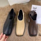 Square-toe Faux Leather Block-heel Shoes