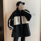 Two-tone Hooded Zip-up Jacket Black - One Size