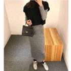 Set: Cap-sleeve Knit Top + Midi Dress