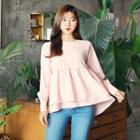 Button-back Ruffle-hem Top