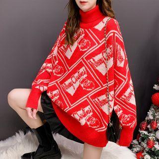 High-neck Print Knit Top