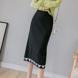 Printed Midi Back-split Knit Skirt