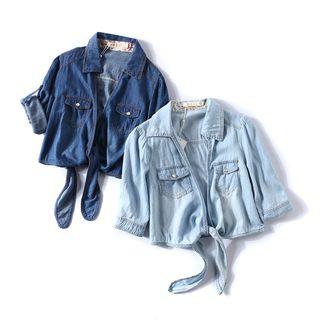 Short-sleeve Open Front Denim Jacket