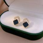 Rhinestone Square Sterling Silver Earring 1 Pair - Gold & Black - One Size