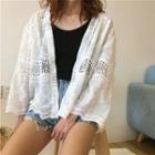Crochet Lace Open Front Jacket White - One Size