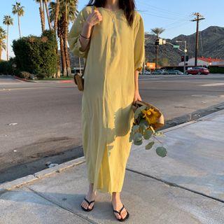Tie-back Slit-detail Maxi Silky Dress