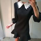 Bertha-collar Puff-sleeve Mini Dress