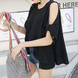 Beribboned Cutout-sleeve M Lange Top