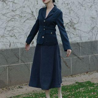 Set: Belt-waist Blazer + A-line Midi Skirt