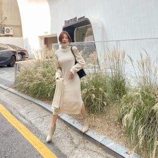 Cutaway Turtleneck Long Knit Dress