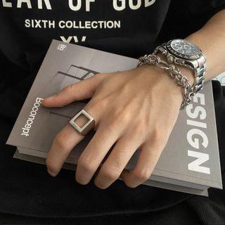 Square Stainless Steel Ring / Chunky Chain Bracelet