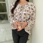 Plus Size Frilled Collar Floral Print Blouse