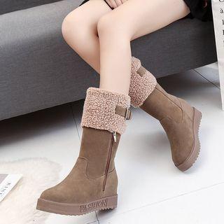 Fleece-panel Faux-suede Ankle Boots