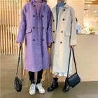 Double Breasted Woolen Coat / Mock Neck Plain Top