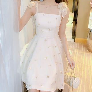 Spaghetti Strap Star Embroidered Dress