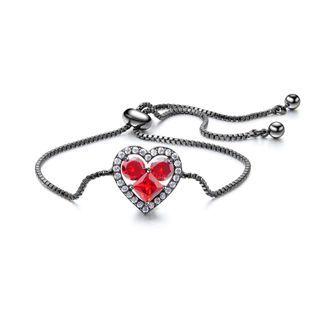 Simple Romantic Red Cubic Zirconia Heart Bracelet Silver - One Size