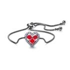 Simple Romantic Red Cubic Zirconia Heart Bracelet Silver - One Size