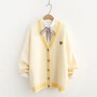 Bear Embroidered Cardigan Yellow - One Size